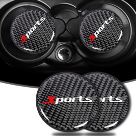 Car Cup Holder Coaster, 2 PCS Carbon Fiber Non-Slip Embedded Coasters, Universal 2.75 Inch Cup Holder Insert Coaster Pad, Non-Slip Bottle Pad Embedded in Cup Mat (Black/Sports)