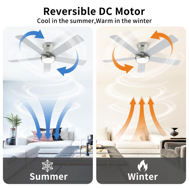 POCHFAN 52 Inch Brushed Nickel Ceiling Fans with Lights and
