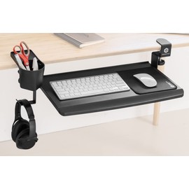 ErgoActive Small Size Keyboard Tray with Multi-Function Cup Holder, Clamp On Easy Installation, Desk Organizer (Small Tray) (with Cup Holder)