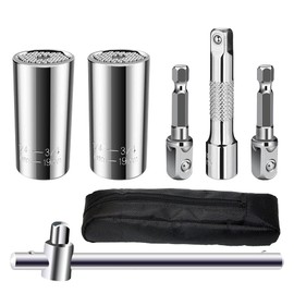 PANMAX Chrome Vanadium Steel 6 Piece Universal Socket Set, 7-19mm, 3/8 Ratchet Wrench, Knurled Handle, Complete Rust Resistant