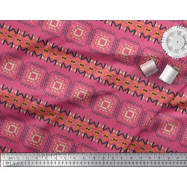 Soimoi Pink Poly Crepe Fabric Geometric African Print Fabric by Yard 42 Inch Wide