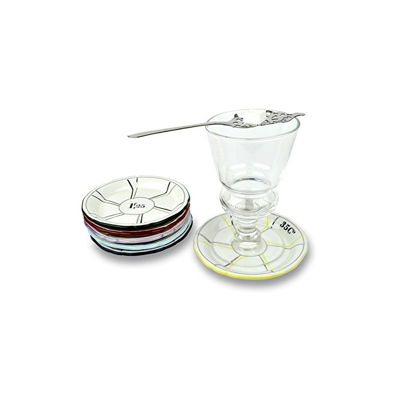 Porcelain French Absinthe Coaster/Saucer, 3f, Blue/Silver, with Lines