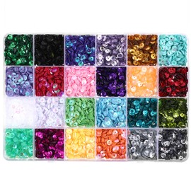 JIYIN 20000 Pcs 6mm Loose Sequins, Bulk 24 Colors Rainbow Round Embroidery Sequins, Iridescent Sequins Cup for Crafts with Storage Box for DIY Sewing, Nail Art, Festival Costume Decoration