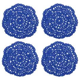 QUARKZMAN Crocheted Doilies 4 Pieces 4 Inches - Cotton Woven Fabric Coasters Lace Round Handmade Coasters with Flower Pattern for Wedding Party Decoration (Light Blue)
