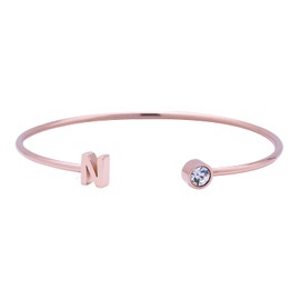 LuckyLy Pulsera para Mujer con Inicial Letra tipo Brazalete, Acero Inoxidable con Baño de Oro Rosa 18k y Zirconia Cúbica – Regalos para Mujer Originales y Cumpleaños, Modelo Sonia