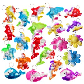 HOZKEAP 30 Packs Bulk Fidget Bubble Bulk Mini Pop Ocean Aniamls shape Keychain , Holiday Party Favors Supplies Classroom summer Student gifts