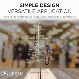 TRIPAR Metal Ornament Display Tree and Jewelry Organizer – 36” Wire Ornament Stand and Necklace Holder Décor with 5 Tiers of Branches, Perfect for Wrought Iron Trees White