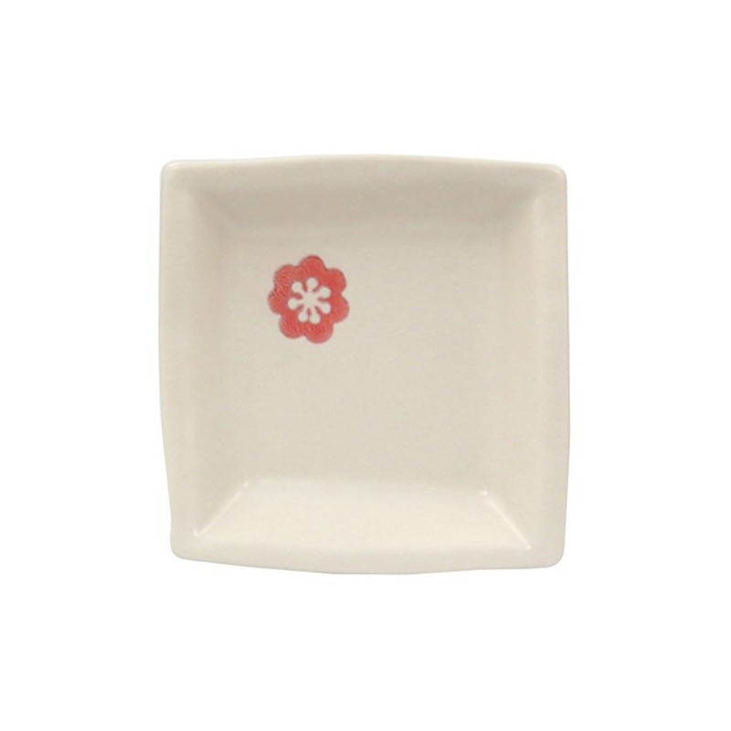 Hasamiyama 24256 Nishiyama Flower Square Plate, S, Red