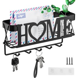 OHOBABY Key Holder for Wall - Rack with 5 Hooks, 11.02" L×2.75" W×4.92" Black