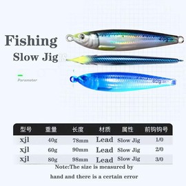 Feianoto Long Casting Slow Pitch Jig Lure Fishing UV Glow Jigs Metal Spoons 3D Print Falling Angler Metal Hard Bait Sinking Jigging Pesca Bait with Glow Hooks (2.1oz/60g, 4 pcs)