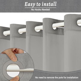 WONICY Long No Hook Shower Curtain with Snap in Liner, Polyester Textured Shower Curtain with Liner Set, Waterproof Washable Hotel Style Shower Curtains for Bathroom, 71Wx80H, Grey