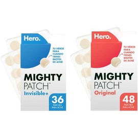 Hero Parches para Acné Invisible+ de Día, 36 pzas. Sin Medicamento, Probados Dermatológicamente + Hero Parches para Acné Mighty Patch Original de Noche, 48 pzas. Absorben las Impurezas en 6 a 8 Horas