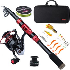 Sougayilang Telescopic Fishing Rod Combos withProtable Fishing Pole Spinning Reels Fishing Carrier Bag for Travel Saltwater Freshwater Fishing(2.7M/8.86FT)