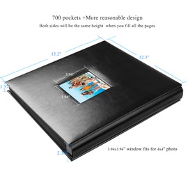 Photo Album 4x6 Photos Hold 700 Pockets Extra Large Capacity Leather Cover Black Pages with Index Tabs Wedding Picture Albums 700 Slip-in Pockets Photos Book for Anniversary Family Baby Vacation