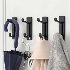 pickpiff Self-Adhesive Hooks for Hanging, Extra Sticky Metal Stainless Wall Mounted Heavy Duty Removable, Hanger for Coat, Key Hat, for Bath, Kitchen, Hall, Door, 00006