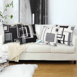 Aoihrraan 20 x 20 Inch Cushion Covers Black White Modern Geometric Pattern Square Soft Short Plush Throw Pillow Covers Home Decor For Living Room Sofa Outdoor Garden Couch Car, 50x50cm Set of 4
