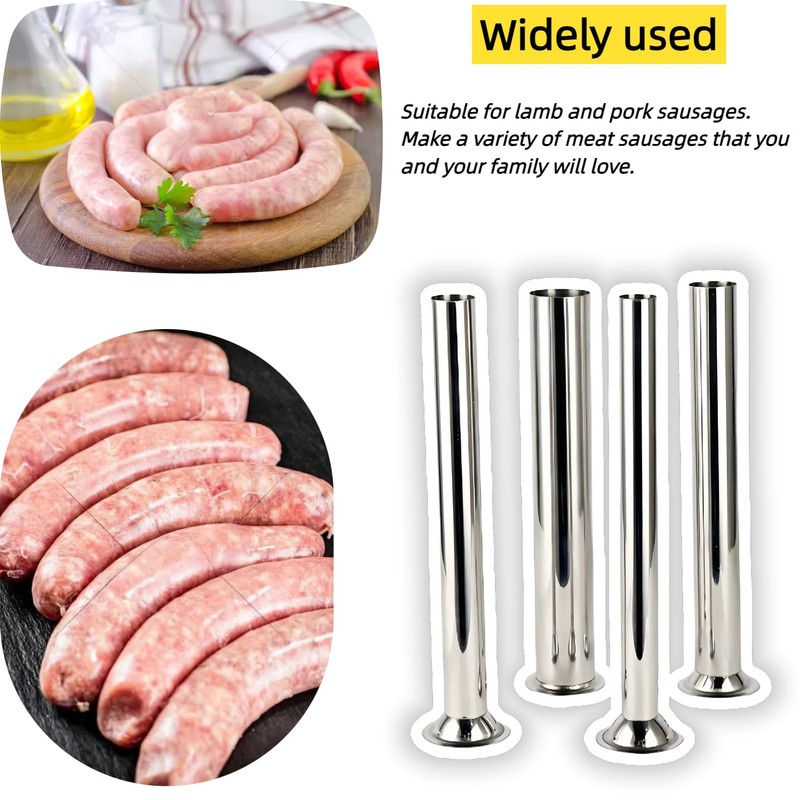 Vexillaris 4 Sizes Stainless Steel Sausage Stuffing Tubes,Replacement for LEM