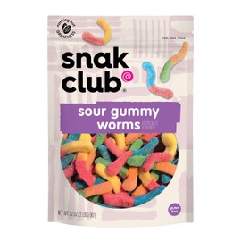 Snak Club Sour Gummy Worms, Assorted Sweet and Sour Gummies, Bulk Candy, Gluten-Free Snacks, Non-GMO, 32 oz Resealable Bag