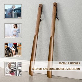 Shoe Helper for Seniors Japanese Style Medium and Long Handle Magnetic Suction Shoehorn, Double Storage Design Beech Shoe Helper, Wear Shoe Tool (Color : Brown, Size : 50 * 3.5cm)