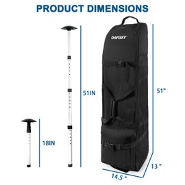 DAFISKY Golf Travel Bag for Airlines with Wheels - Adjustable Support Rod for Protect Golf Clubs，600D Heavy Duty Oxford Wear-Resistant, Soft-Sided Foldable for Easy Storage (Black with Support Rod)