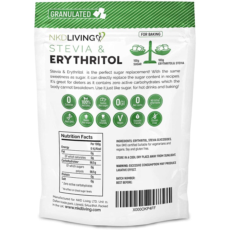 NKD Living Stevia & Erythritol (1:1) Same Sweetness as Sugar,