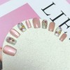 BQZQPAMZ 10pcs Pink Fake Nails Square Round Flower Press Nails