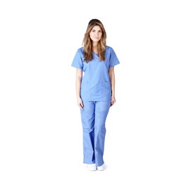 Natural Uniforms Women's Mock Wrap Scrub Set (Ceil Blue) (Large)