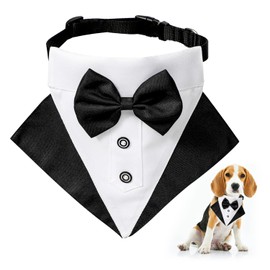 Dog Tuxedo Bandana Collar, Formal Wedding Party Dog Wedding Bandana, Adjustable Tie Pet Suit Bow Tie Bandana for Wedding Birthday Costumes (M)