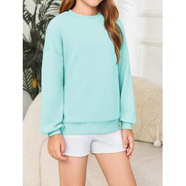 Haloumoning Girls Crewneck Sweatshirts Kids Casual Long Sleeve Loose Tops Fall Comfy Lightweight Pullovers 5-14 Years Mint