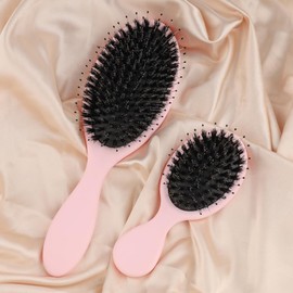 GlamorDove Boar Bristle Hair Brush for Women Matte Finish Paddle Detangling Hair Brush Nylon Teeth with Round Tip Natural Cushion Brush for Hair Styling Smoothing Detangling (1 Pink)
