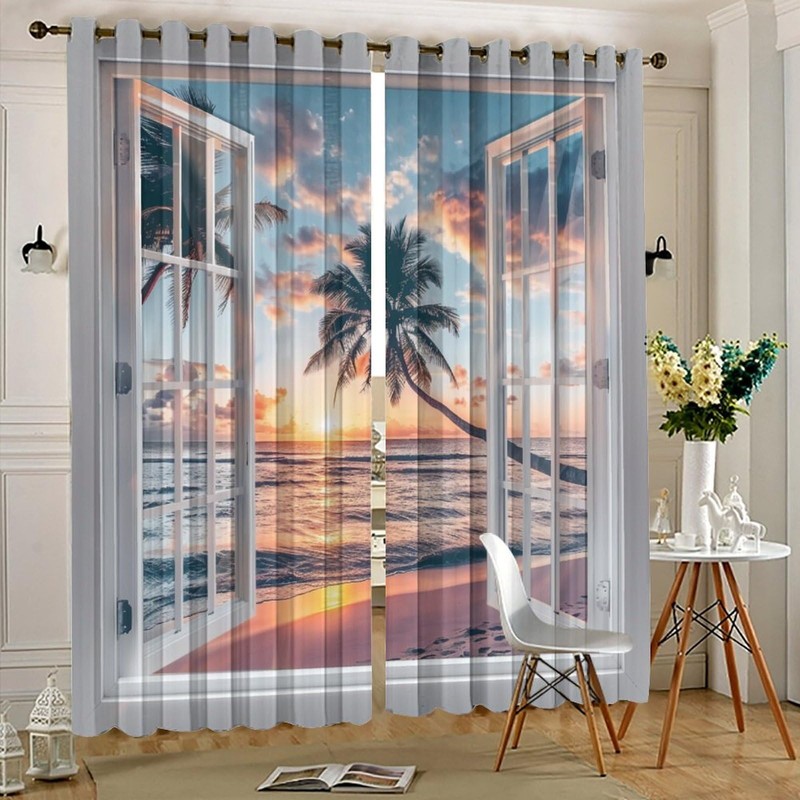 HDESDIS Sunset Ocean Beach Grommet Blackout Curtains for Bedroom, Tropical