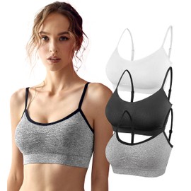 SHEKINI 3 Pieces Women's Sport Bra Seamless Padded Bralettes Yoga Crop Tank Tops with Adjustable Spaghetti Straps(Black,White,Grey,M/L)