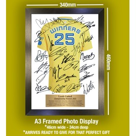Leeds United Championship Winners 2025 Limited Lufc Edition Signed A3 Shirt Reproduction Autograph Poster Print Display (Frame Size 460 x 340mm) Display No164