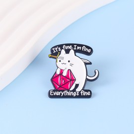 It’s Fine I’m Fine Everything’s Fine Sarcastic Cat Meme Pin Brooch, Natural 1 Critical Fail Enamel Pin, Gift For Sassy Anxious Cat Mom Dnd Player, Stressed But Cute Lapel Badge, Anxiety Humor Brooches, D20 Dice Decorative Jewelry Accessories