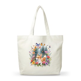 Women Corgi Canvas Tote Bag, Funny Gifts For Dog Lovers, Reusable Grocery Folding Shopping Tote, Aesthetic Flower Shoulder Bag, Thanksgiving Christmas Gifts For Friends Colleagues -A09