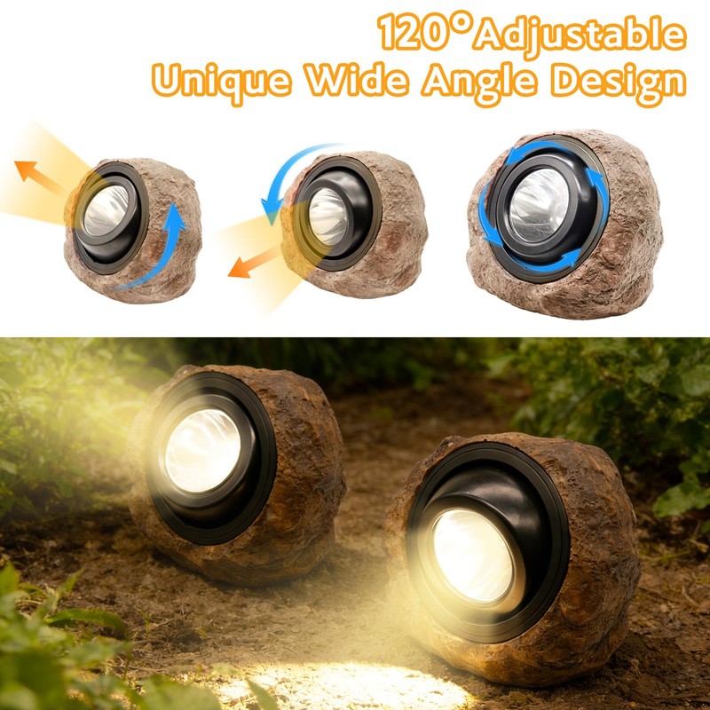 Vcdsoy Solar Powered Rock Lights Outdoor- 2 Pack Super Bright