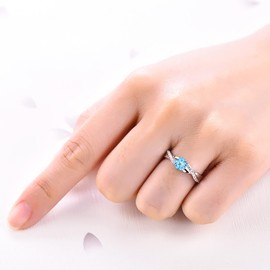 YL Women's Engagement Ring Wedding Ring 925 Sterling Silver with 5 mm 3A Cubic Zirconia Women’s Infinity Ring, Silver, March, Aqua Blue