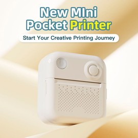 Mini Pocket Printer Portable Thermal Instant Photo Printing Label Maker Machine BT Wireless Connect Compatible with Android or iOS APP Support Receipt Label Memo Sticker Notes Lists Scrapbook DIY Journal Pictures - with 6 Thermal Paper Roll (57x26mm) + 5