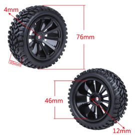 HobbyPark Outer Diameter 2.99 inch / 76mm Rubber RC Car Tires & Wheel Rims Foam Inserts 12mm Hex Hub (4-Pack)