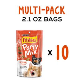 Purina Friskies Made in USA Facilities Cat Treats, Party Mix Original Crunch - 2.1 oz. Pouches (Pack of 10)