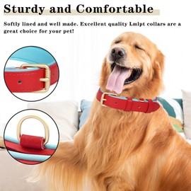 Lmlpt Leather Dog Collar Soft Padded Heavy Duty Strong Collars Comfortable Basic Pet Collar with Adjustable Rust-Proof Metal Buckle Best Gift for Small Medium Large Dogs,Red,M