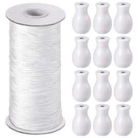 Windyun 110 Yards Blind Cord 1.8 mm Braided Lift Shade Curtain String and 12 Pieces Wood Blind Pull Cord Knobs for Roman Shade Kit, Curtain Craft(White)
