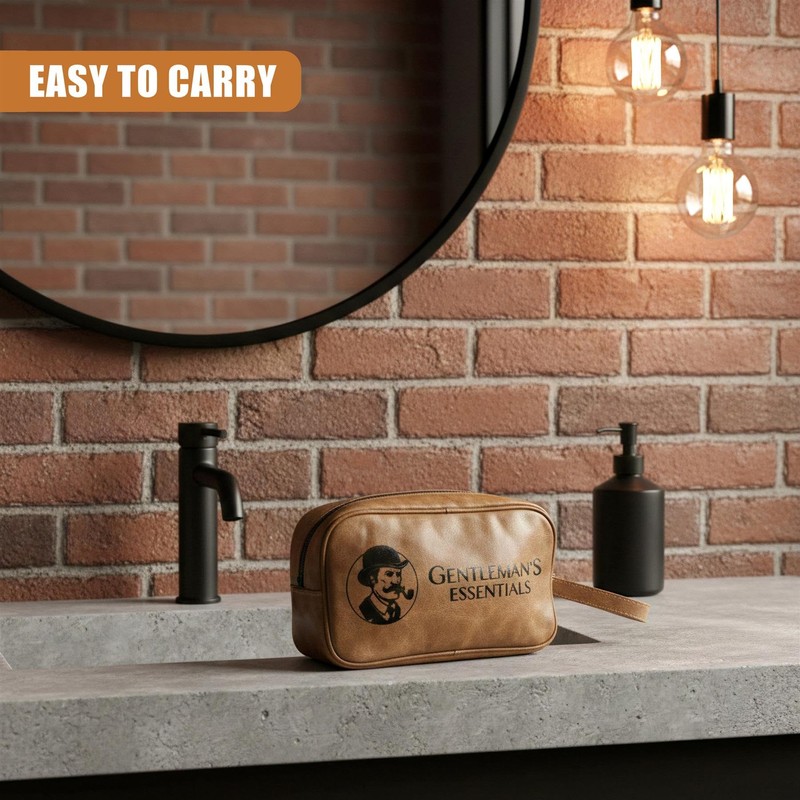 GEEZY PU Leather Mens Toiletry Bag - Travel Wash Bag