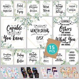 Decorably 15 Eucalyptus Classroom Posters Decor, 11x14in Matte-Laminated Inspirational Greenery Classroom Decor Posters for School Hallways, Bulletin Boards, Home Study Room