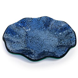 TOPZEA Centerpiece Bowl, 11.6" Decorative Mosaic Glass Bowl with Ruffle Edge, Luxury Home Decor for Living Room, Dining Table, Coffee Table, Entryway, Wedding Party Decoration, Christmas Gifts, Blue