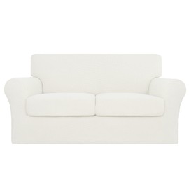 Easy-Going 3 Pieces Stretch Couch Cover Sofa Cover for Dogs Washable Sofa Slipcover for 2 Separate Cushion Couch Spandex Jacquard Fabric Elastic Furniture Protector for Pets, Kids (Ivory, Loveseat)