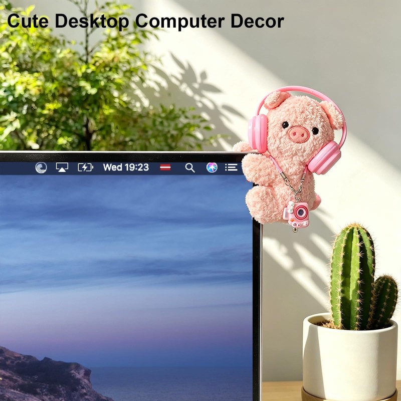 COGEEK Cute Pig Car Dashboard Decor, Soft Plush Car Screen