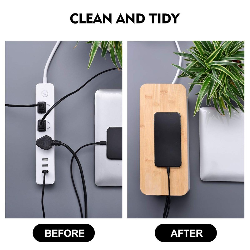 2 Pack Large Cable Management Box – Wooden Style Cord