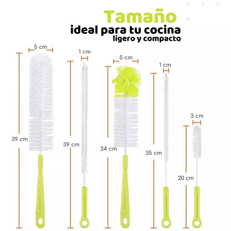 axie Set 5 Cepillo Limpieza Botellas Vasos Biberones Popotes