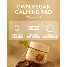 HYGGEE Own Vegan Calming Pad - Cotton Facial Toner Pads with Sophora Flavescens Extract - Calming, Exfoliating and Moisturizing, 70 sheets